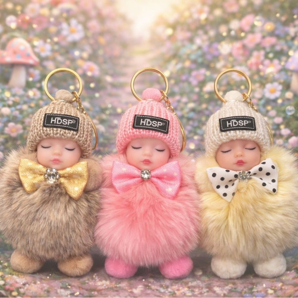 Plush Keychain - Pink Faux Fur Doll - Picture 2 of 16
